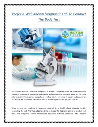 Prefer A Well-Known Diagnostic Lab To Conduct The Body Test