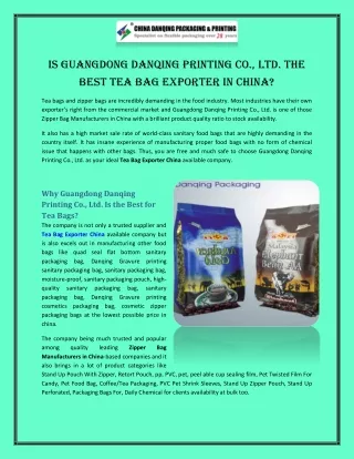 Is Guangdong Danqing Printing Co., Ltd. the Best Tea Bag Exporter in China?