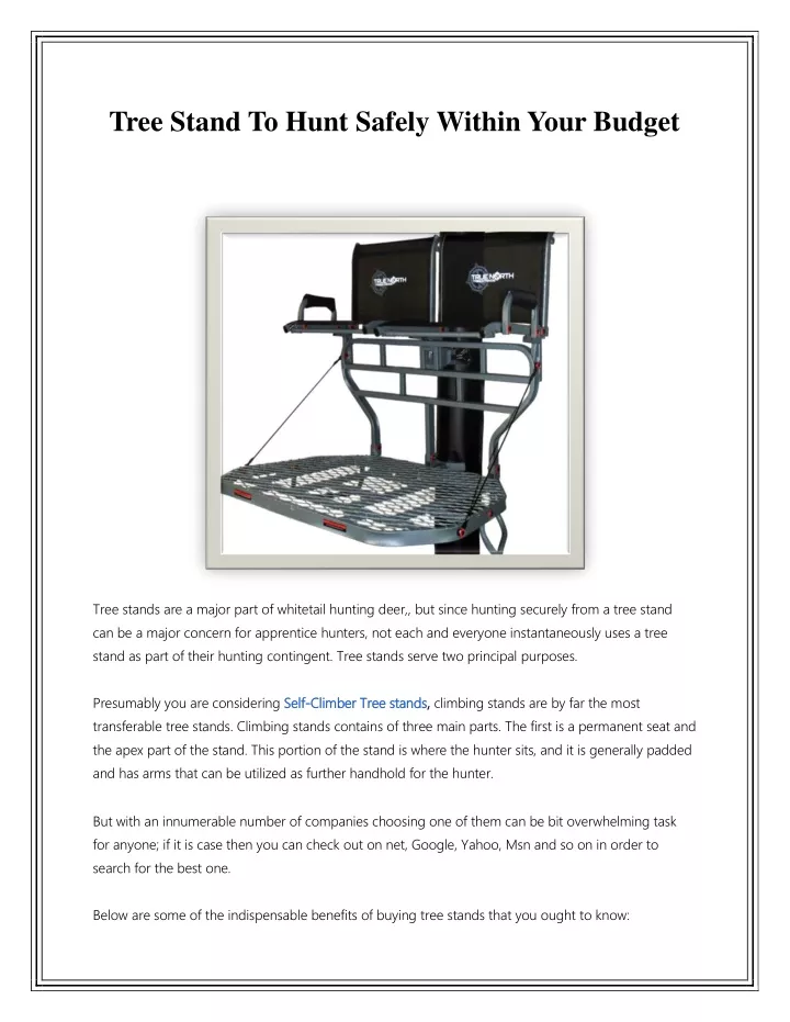 tree stand to hunt safely within your budget