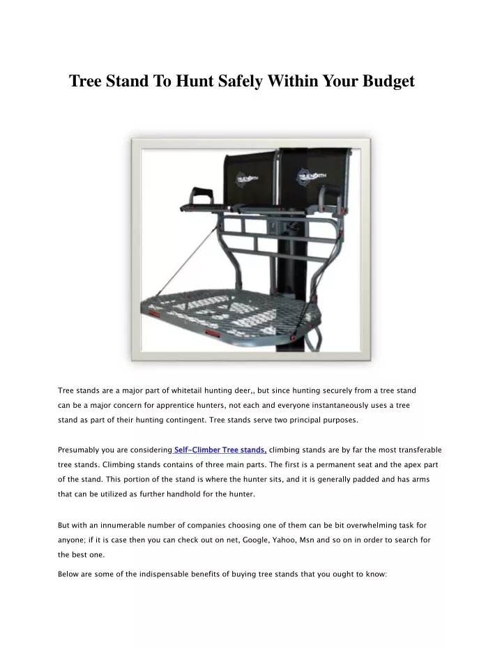 tree stand to hunt safely within your budget