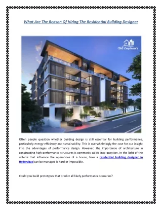 What Are The Reason Of Hiring The Residential Building Designer