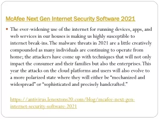 McAfee Next Gen Internet Security Software 2021