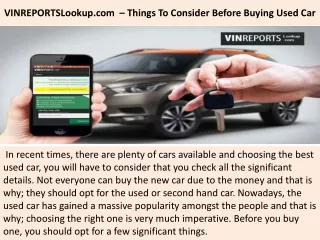 VINREPORTSLookup.com  – Things To Consider Before Buying Used Car