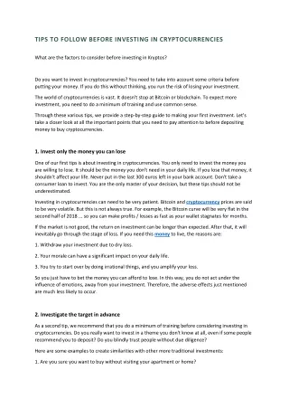 tips to follow before investing