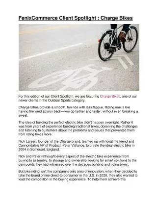 FenixCommerce Client Spotlight : Charge Bikes