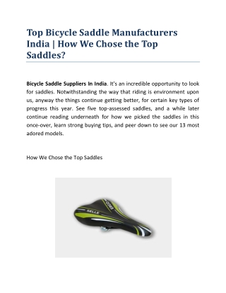 Top Bicycle Saddle Manufacturers India | How We Chose the Top Saddles?
