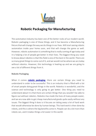 robotic packaging for manufacturing