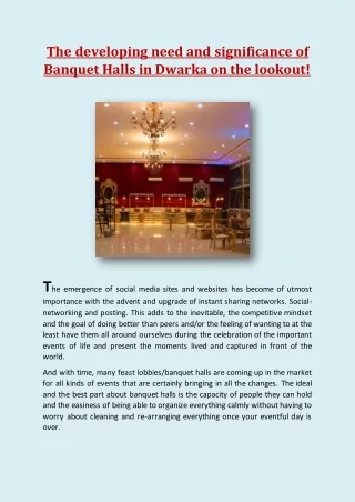 The developing need and significance of Banquet Halls in Dwarka on the lookout!