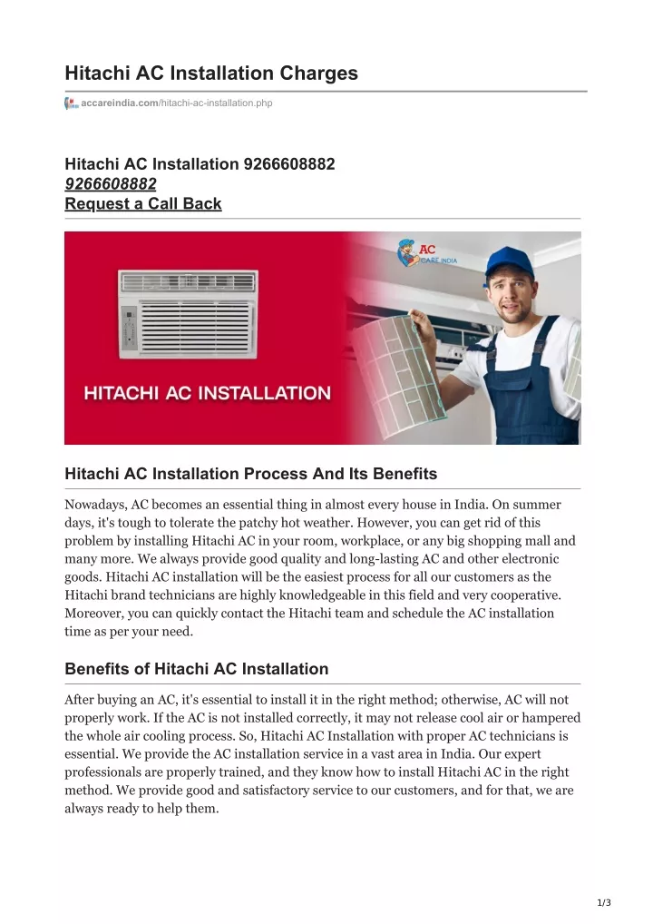 hitachi ac installation charges