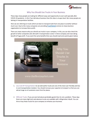 Why You Should Use Trucks In Your Business