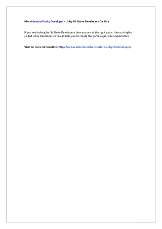 Hire Unity Developers - Unity 3d Game Developers for Hire