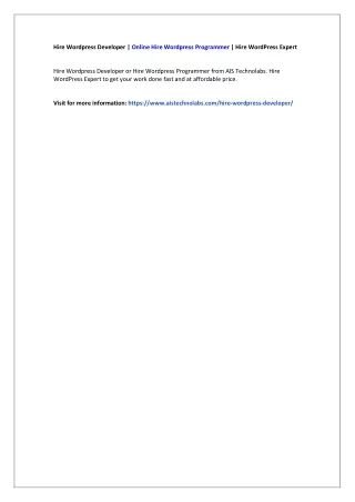 Hire Wordpress Developer | Hire Wordpress Programmer | Hire WordPress Expert