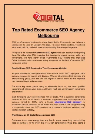 Top Rated Ecommerce SEO Agency Melbourne