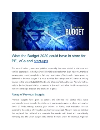 What the Budget 2020 could have in store for PE, VCs and start-ups