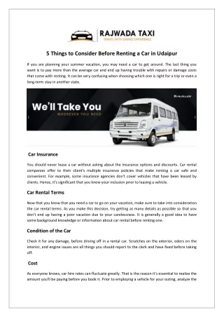 5 Things to Consider Before Renting a Car in Udaipur