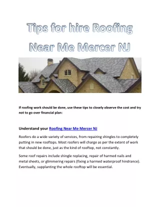 Tips for hire Roofing Near Me Mercer NJ