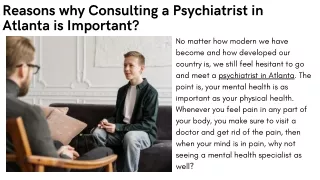 Reasons why Consulting a psychiatrist in Atlanta is important?