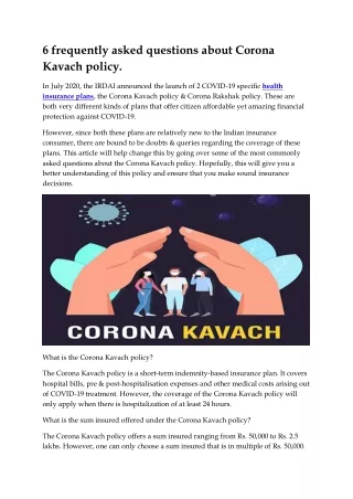 6 frequently asked questions about Corona Kavach policy