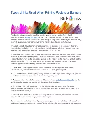 types of inks used when printing posters