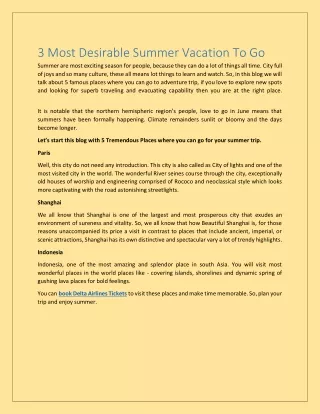 3 most desirable summer vacation to go summer