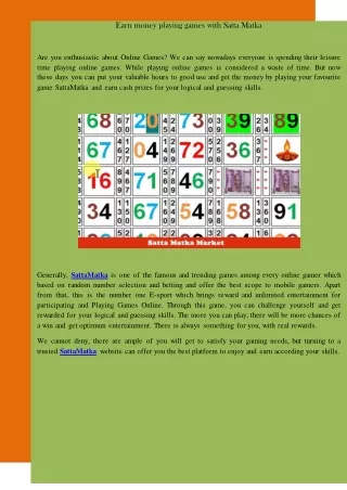 earn money playing games with satta matka