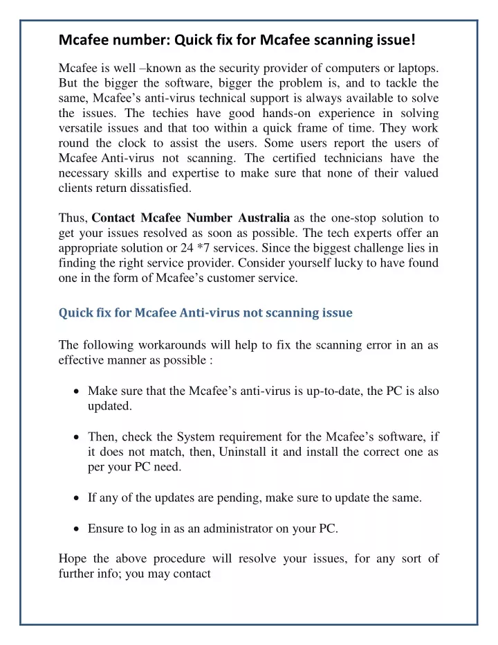 mcafee number quick fix for mcafee scanning issue