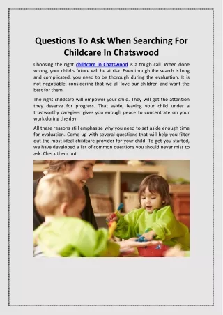 Childcare In Chatswood