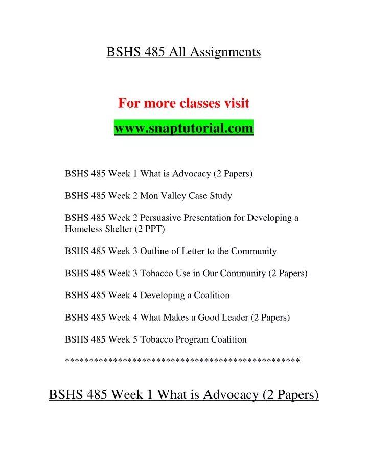 bshs 485 all assignments