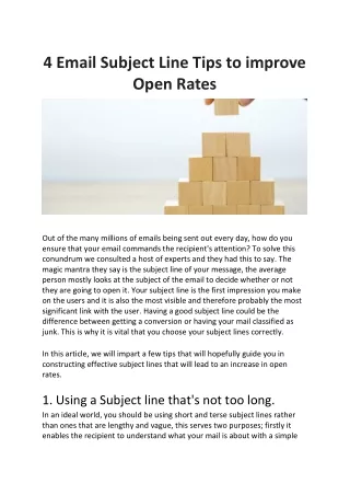 4 Email Subject Line Tips to improve Open Rates