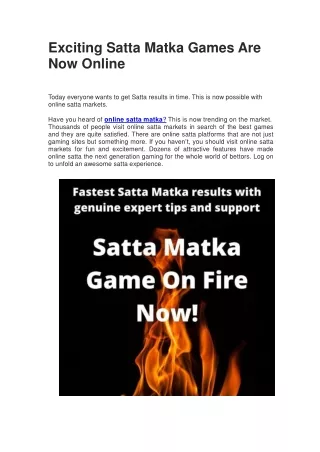 Exciting Satta Matka Games Are Now Online