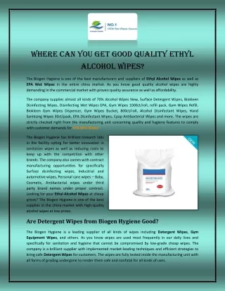 Where Can You Get Good Quality Ethyl Alcohol Wipes?