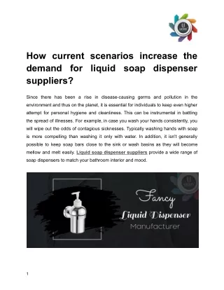 How current scenarios increase the demand for liquid soap dispenser suppliers?