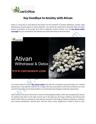 Say Goodbye To Anxiety With Ativan