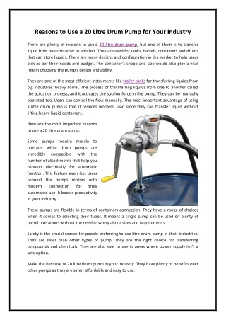 reasons to use a 20 litre drum pump for your