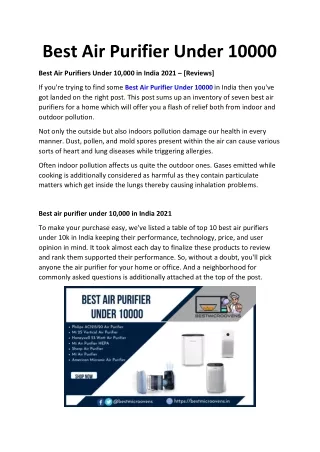 Best Air Purifier Under 10000