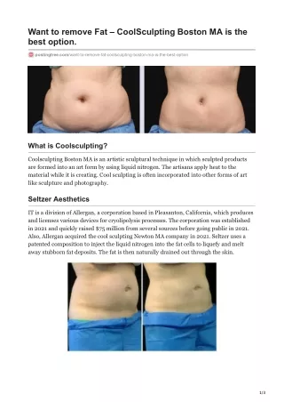 Want to remove Fat – CoolSculpting Boston MA is the best option.