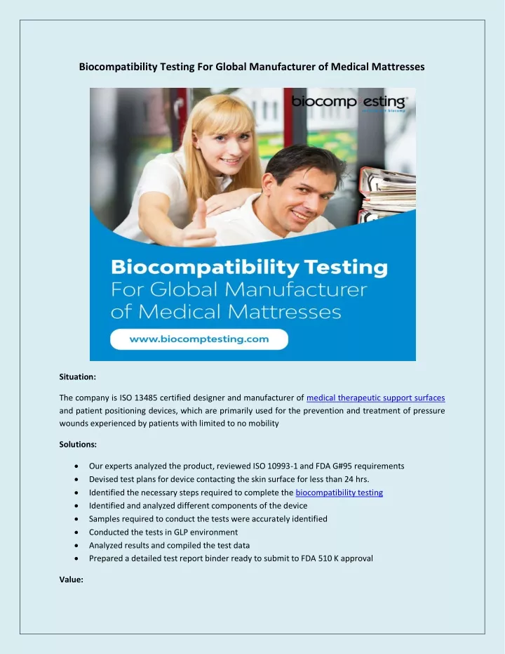 biocompatibility testing for global manufacturer