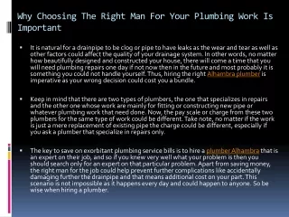 why choosing the right man for your plumbing work is important