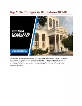 Top MBA Colleges in Bangalore- RCMB