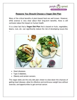 Reasons You Should Choose a Vegan Diet Plan