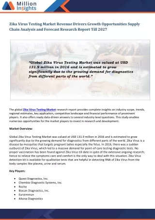 zika virus testing market revenue drivers growth