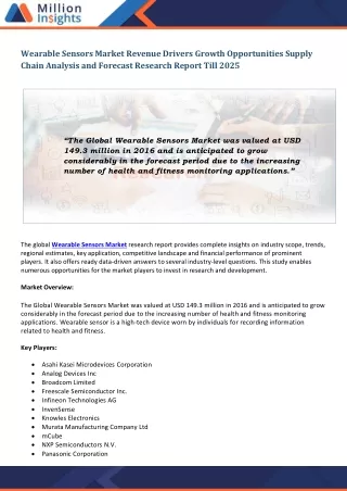 wearable sensors market revenue drivers growth