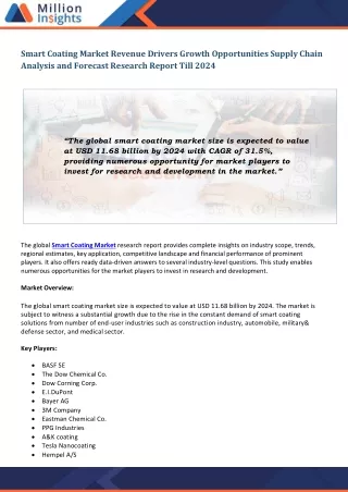 smart coating market revenue drivers growth