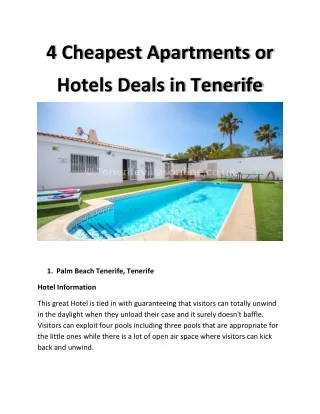 4 Cheapest Apartments or Hotels Deals in Tenerife