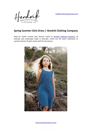 Spring Summer Girls Dress | Hendrik Clothing Company