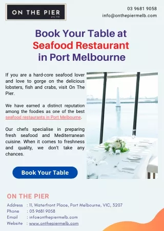 Book Your Table at Seafood Restaurant in Port Melbourne