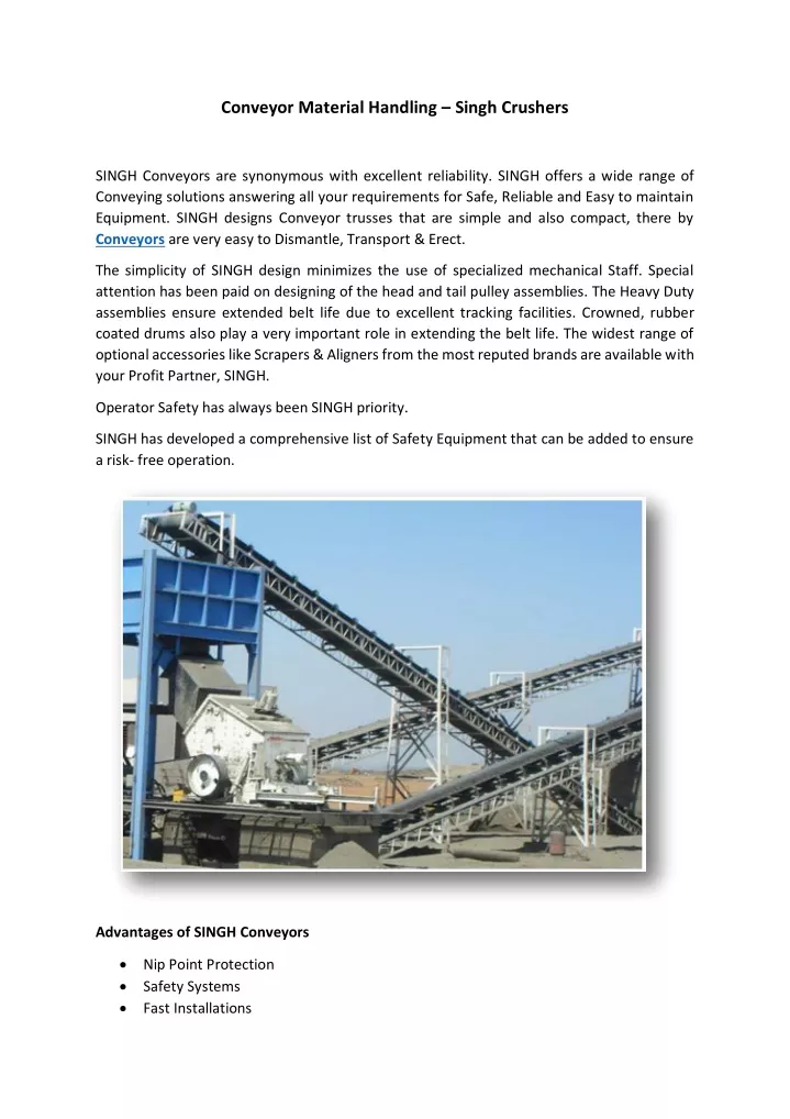 conveyor material handling singh crushers