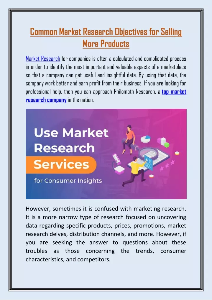 common market research objectives for selling