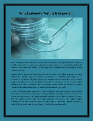 why legionella testing is important
