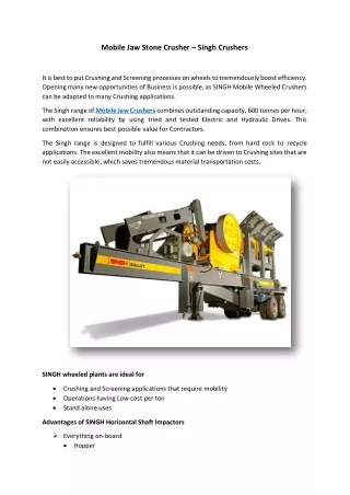 Mobile Jaw Stone Crusher - Singh Crushers